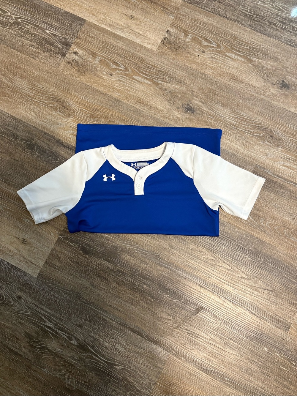 Under Armour Royal Blue and White Kids Baseball Henley Top